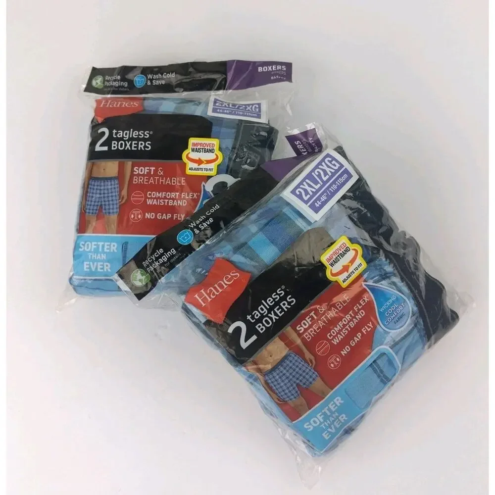 Hanes Mens 4-Pack Tagless Boxers Comfort Flex Waistband Size 2XL (44-46